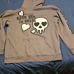 PacSun Gray Hoodie with Skull and Heart Design
